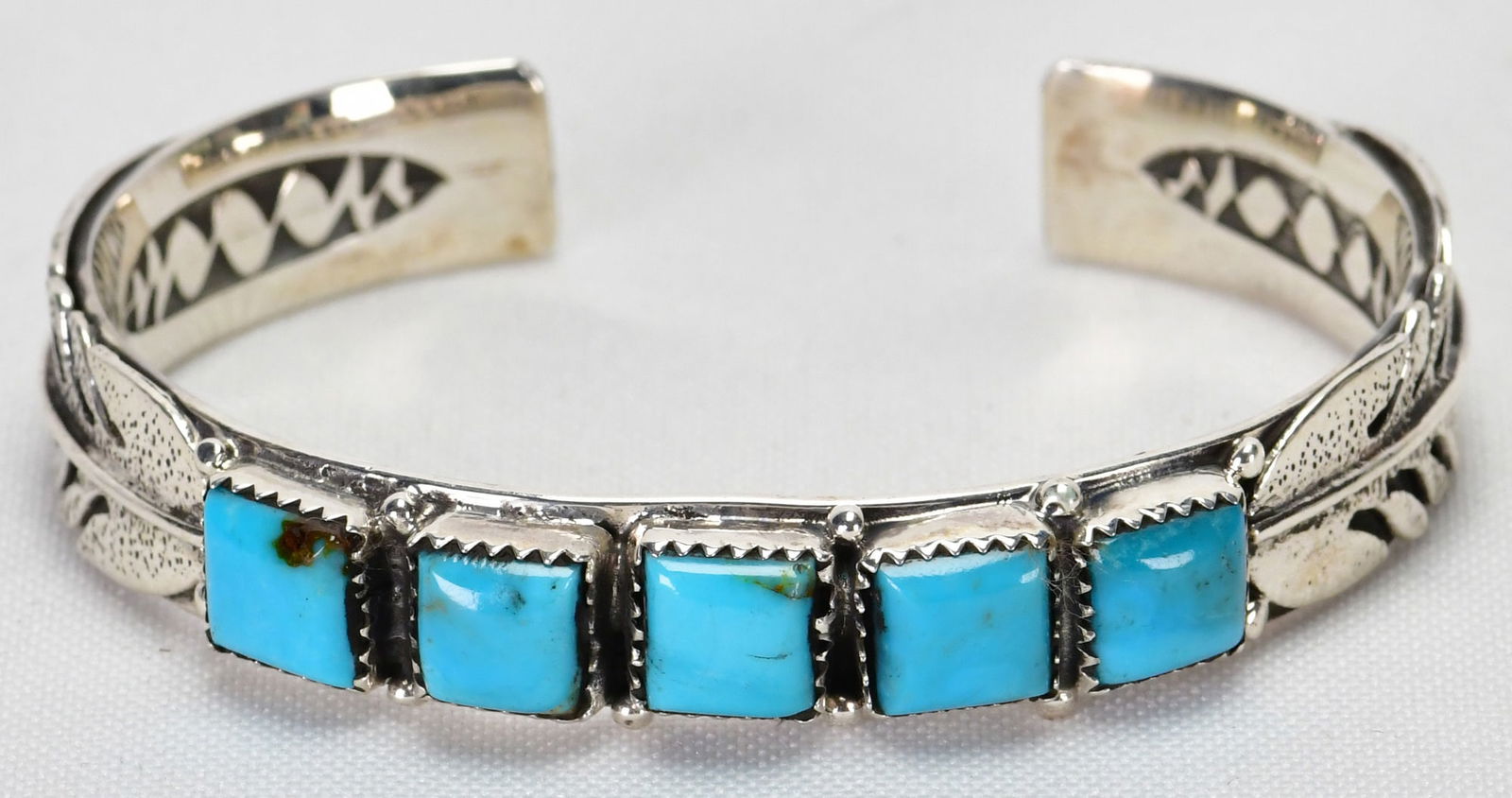 Native American, Jason B. Sterling Kingman Turquoise 5 Stone Cuff (1 of 6)