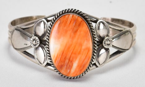 Mary Ann Spencer Sterling Silver Spiny Oyster Oval Cuff Bracelet