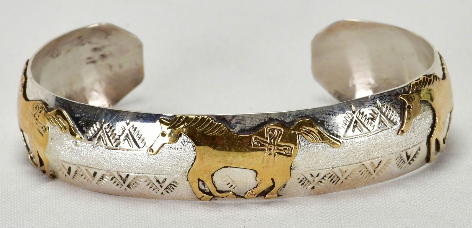 Vintage, Navajo, Sterling Silver & Gold Filled Story Teller Horse Bracelet (1 of 4)
