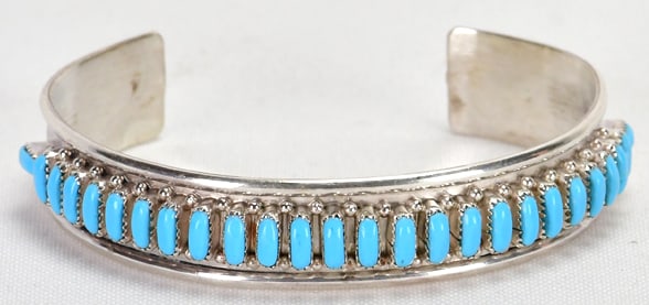 Native American Sterling Sleeping Beauty Petit-Point Bracelet