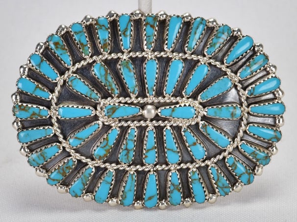 Navajo Sterling Silver Large Kingman Turquoise Petit-Point Pin (1 of 3)