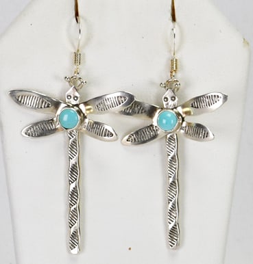 Native American Sterling Silver Dragonfly Earrings w/Turquoise Accent (1 of 2)