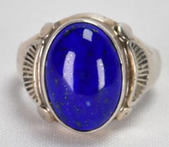 Navajo Sterling Silver Lapis Lazuli Cabochon Men's Ring - Size 10.25 (1 of 3)
