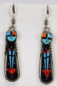 Gilbert Smith Sterling Silver Multi-Stone Inlay Earrings