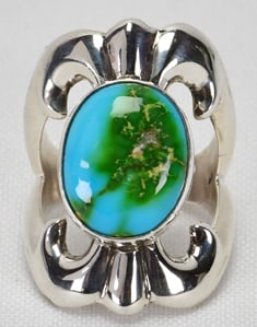 Navajo Sterling Silver Sonoran Gold Turquoise Ring - Size 7 (1 of 4)