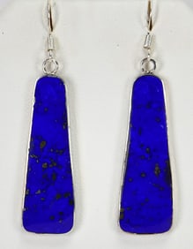 Native American Sterling Silver Lapis Lazuli Dangle Slab Earrings