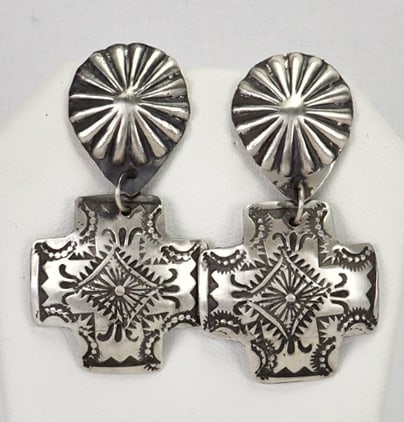 Vincent Platero Sterling Silver Hand Stamped Cross Drop Earrings (1 of 3)