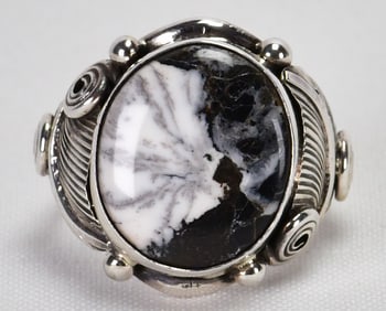 Darrell Morgan Sterling Silver White Buffalo Turquoise Men's Ring - Size 13.5