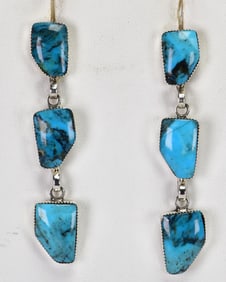 G. Yazzie Sterling Silver Stormy Mountain Turquoise Dangle Earrings