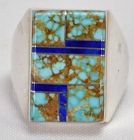 Native American Number 8 Turquoise & Blue Lapis Inlay Men's Ring - Size 11