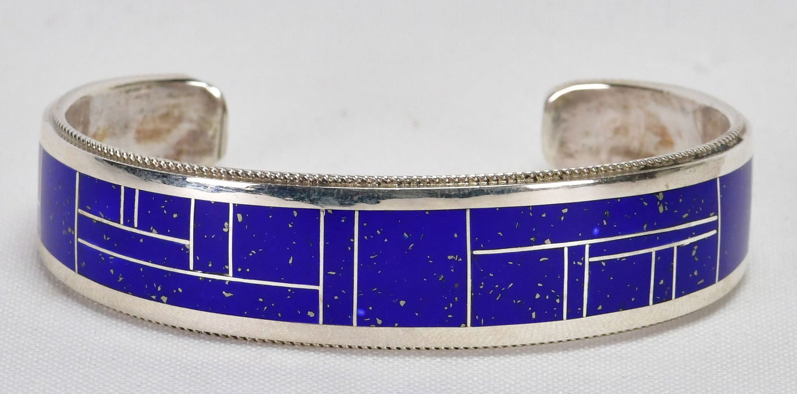 Native American Sterling Silver Lapis Lazuli Inlay Cuff Bracelet (1 of 4)