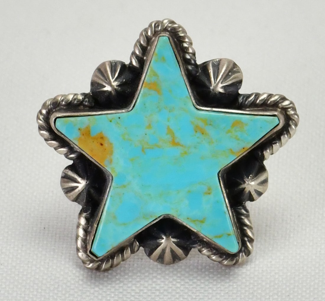 Donovan Skeets Sterling Silver Kingman Turquoise Star Shape Ring - Size Adjustable (1 of 4)