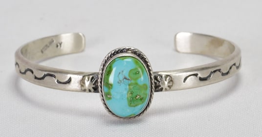 Navajo Sterling Silver Sonoran Gold Turquoise Cuff Bracelet