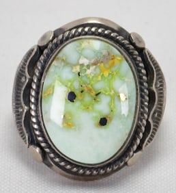 Native American Sterling Silver Palomino Variscite Men's Ring - Size 11.75