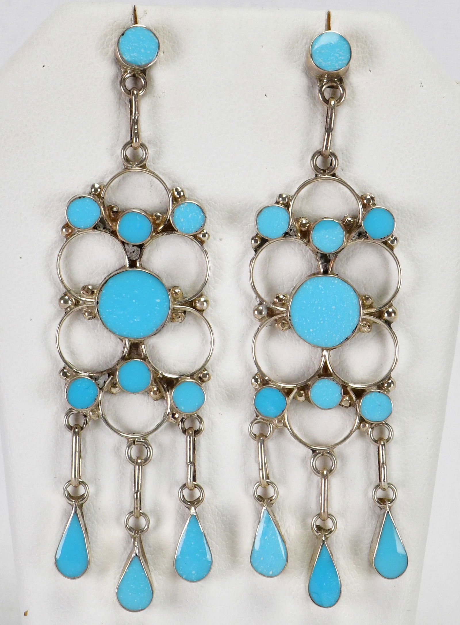 Zuni Sterling Silver Sleeping Beauty Turquoise Flush Dangle Earrings (1 of 3)