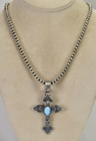 Kevin Billah Golden Hills Turquoise Cross Necklace with Bench Bead Chain