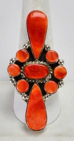 Native American Sterling Silver Long Spiny Oyster Ring - Size 10.25