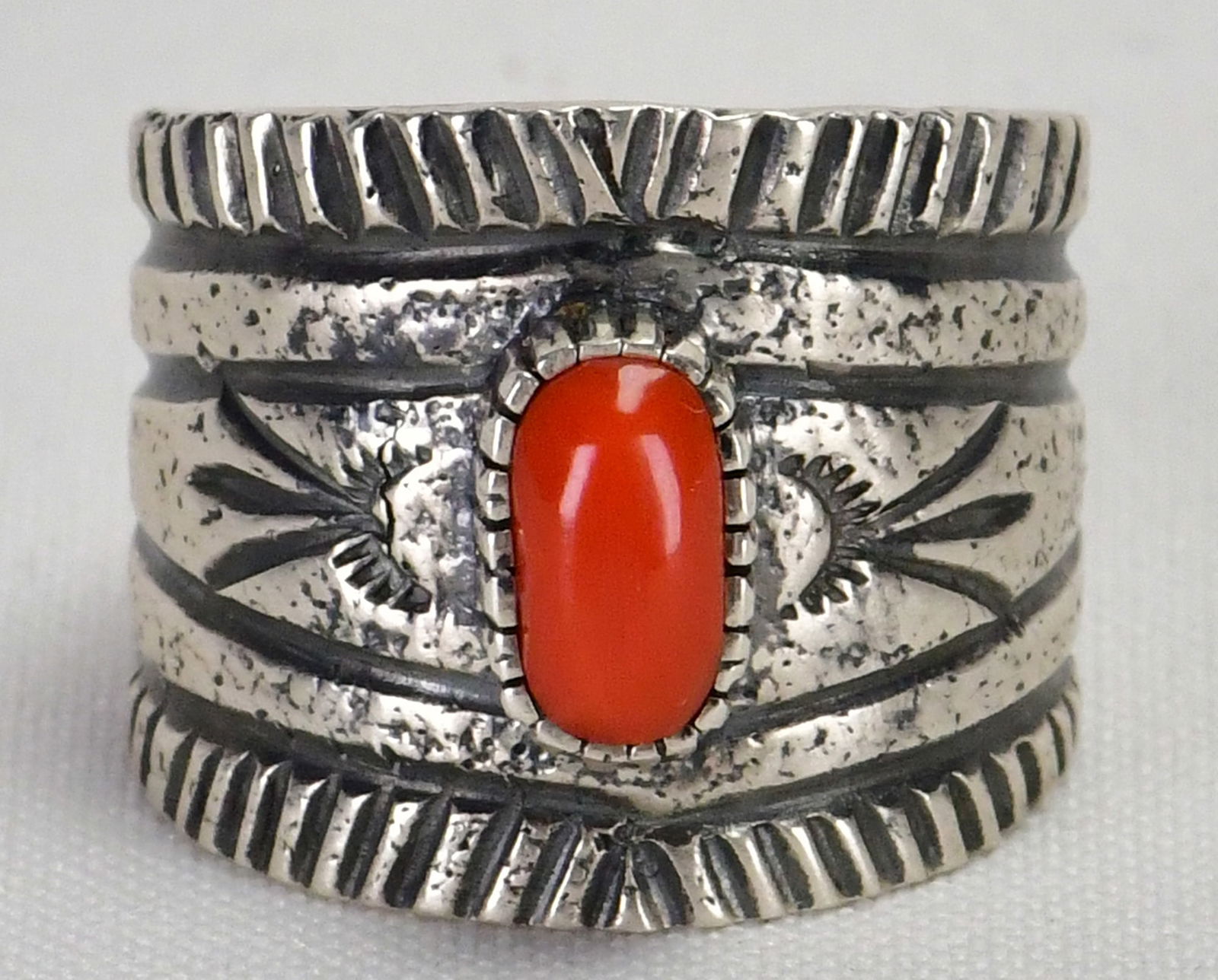 Cody Noble Sterling Silver Mediterranean Coral Men's Ring - Size 11.5 (1 of 5)