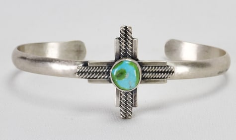 Randy Billy Sterling Silver Sonoran Gold Turquoise "Zia" Cuff Bracelet