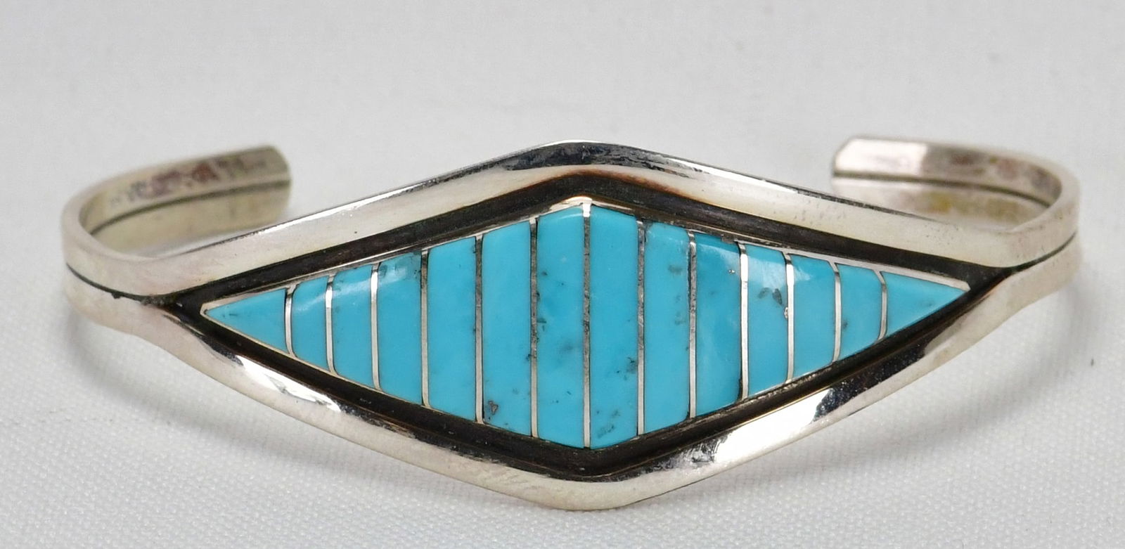 Zuni, Sterling Silver Kingman Turquoise Inlay Cuff Bracelet (1 of 4)
