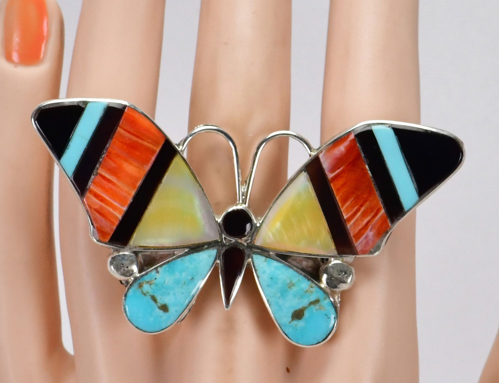 Zuni, Angus Ahiyite Sterling Silver Large Butterfly Ring - Size 7.75 (1 of 4)