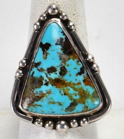 Native American Sterling Silver Pilot Mountain Turquoise Ring - Size 8
