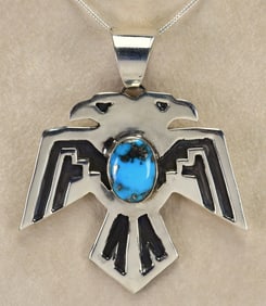 Native American Blue Gem Turquoise Thunderbird Pendant