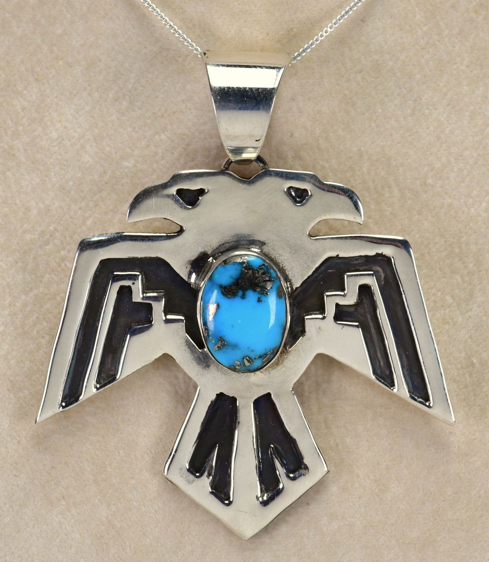 Native American Blue Gem Turquoise Thunderbird Pendant (1 of 4)