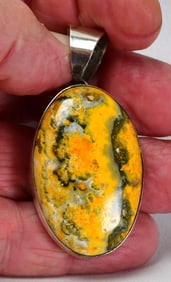 Native American Sterling Silver Large Domed Bumble Bee Jasper Pendant