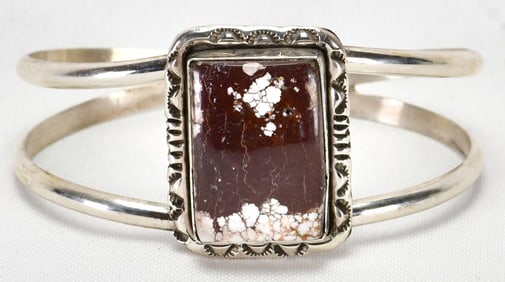 Native American Sterling Silver Wild Horse Turquoise Cuff Bracelet