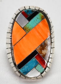 Ray Jack Sterling Silver Multi-Stone Inlay Men's Ring - Size 10.25
