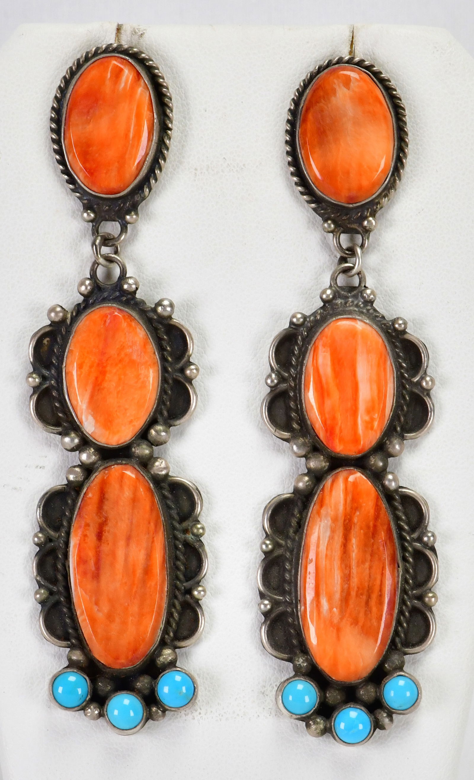 Lee Brown, Sterling Silver Large Spiny Oyster Earrings w/Turquoise Accent (1 of 3)