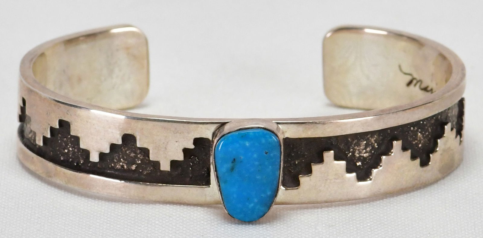 Navajo, Sterling Silver Overlay Cuff Bracelet w/Red Mountain Turquoise (1 of 4)