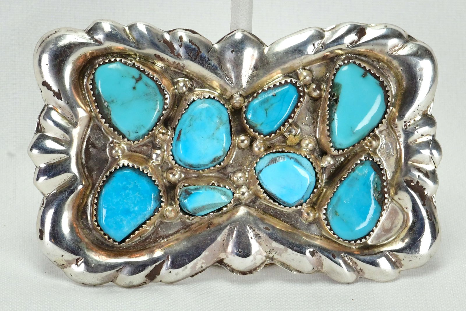 Zuni, George and Lupeta Leekity Heavy Gauge Kingman Turquoise Belt Buckle (1 of 3)