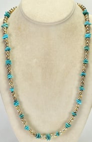 Native American Sterling Silver Kingman Turquoise & Bench Bead Necklace