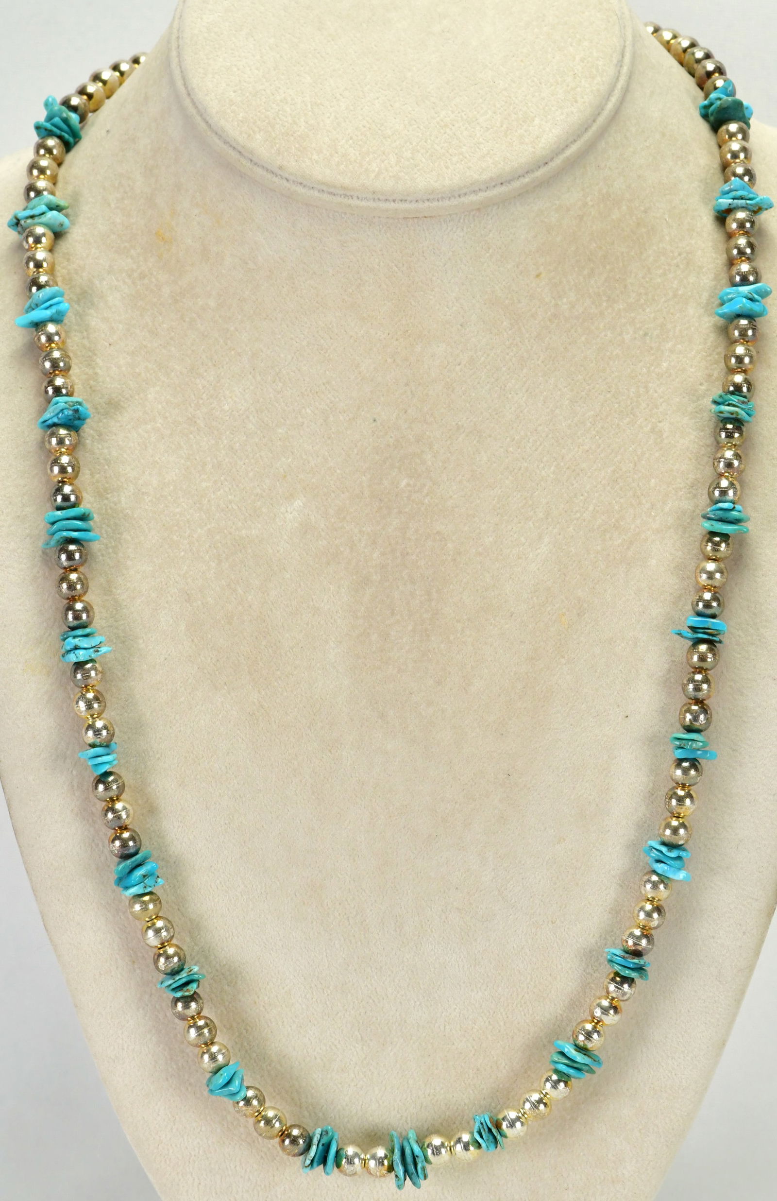 Native American Sterling Silver Kingman Turquoise & Bench Bead Necklace (1 of 4)