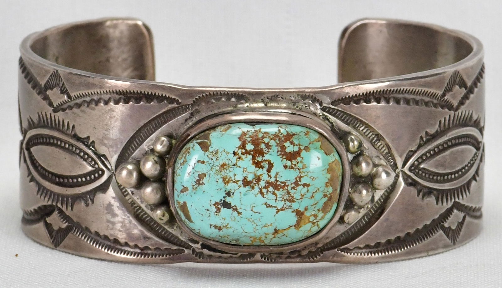Vintage Navajo Sterling Silver Stormy Mountain Turquoise Heavy Gauge Cuff (1 of 6)