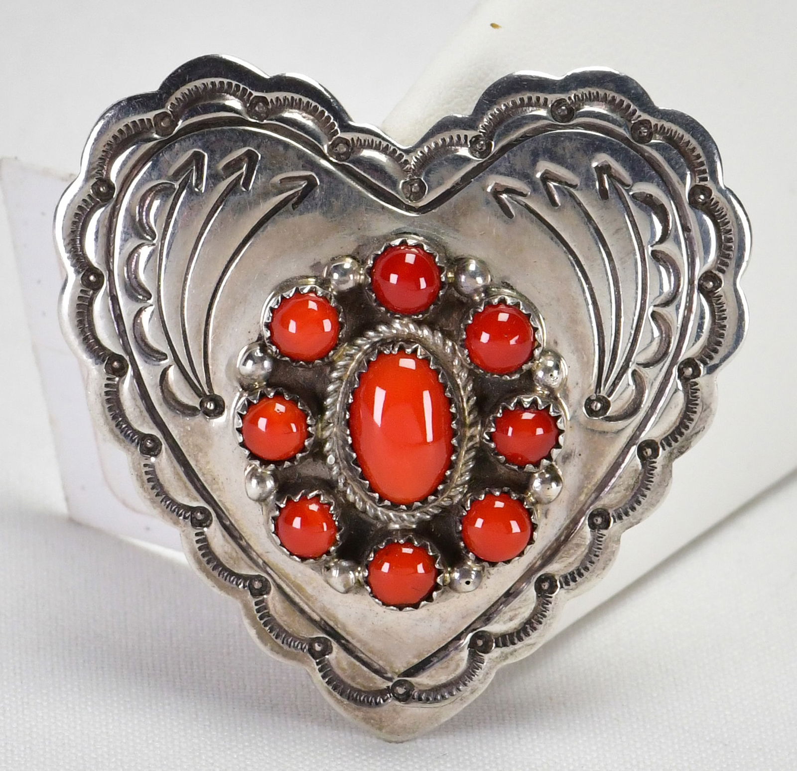 Tom Guerro Sterling Silver Mediterranean Coral Heart Shape Ladies Belt Buckle (1 of 3)