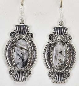 Native American Sterling Silver White Buffalo Turquoise Large Earrings