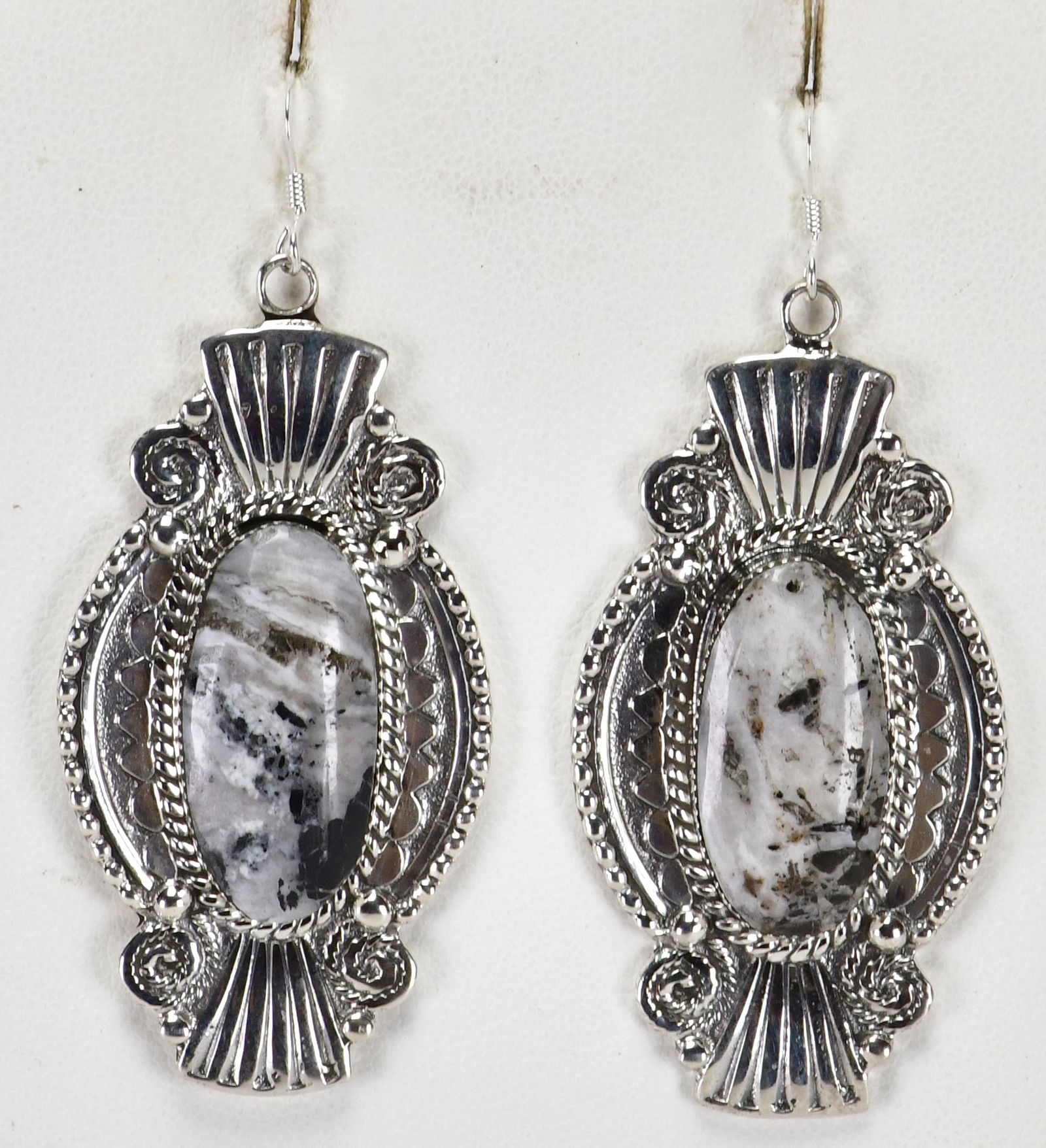 Native American Sterling Silver White Buffalo Turquoise Large Earrings (1 of 3)
