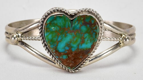 Marcella James Sterling Silver Pilot Mountain Turquoise Heart Cuff Bracelet