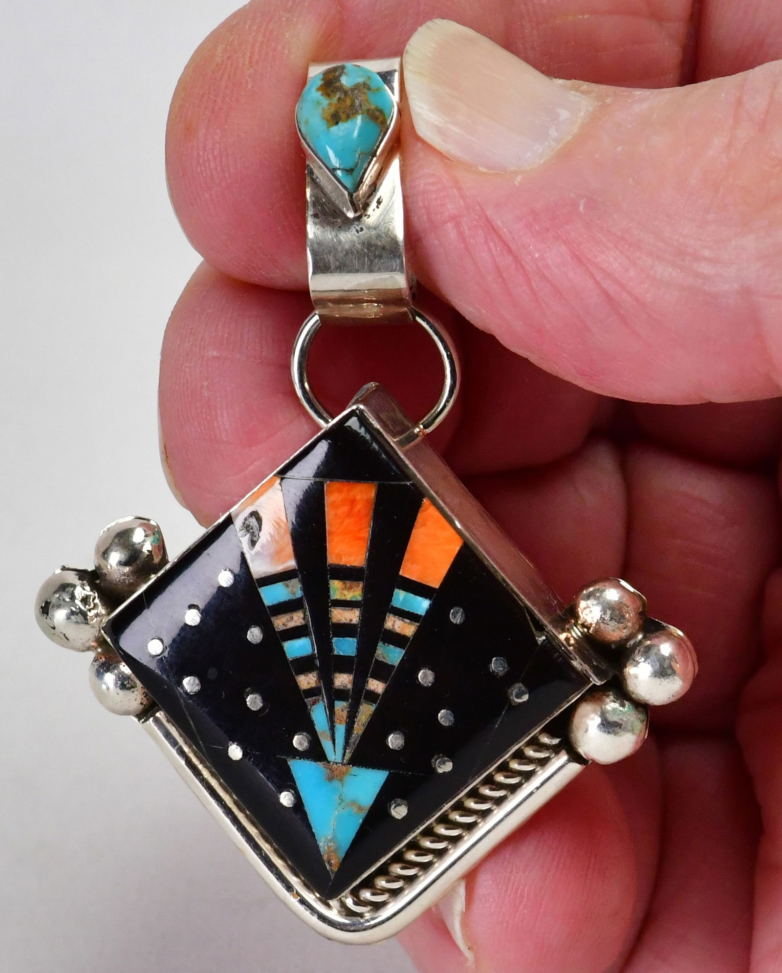 Ray Jack Sterling Silver Multi-Stone Inlay Downward Arrow Pendant (1 of 4)