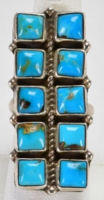 Geraldine James Sterling Silver Oblong Indian Mountain Turquoise Ring - Adjustable