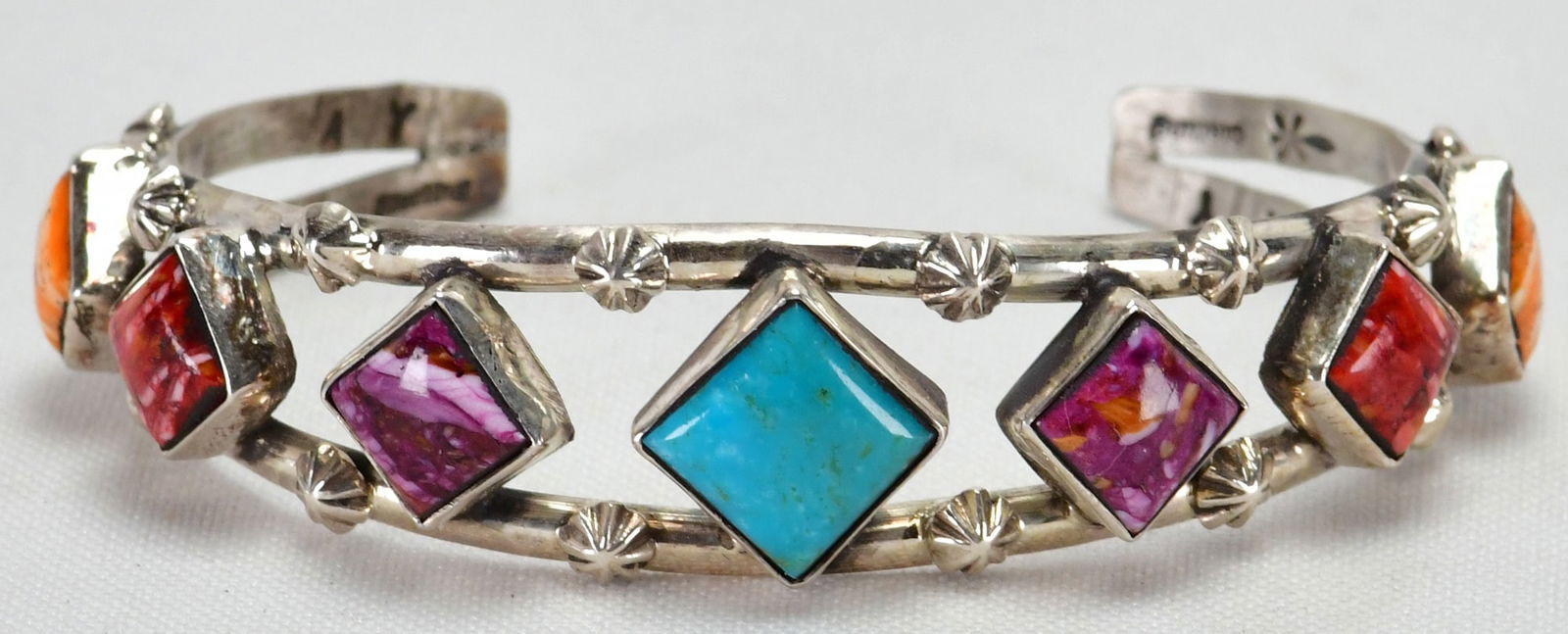 Navajo Sterling Silver Turquoise and Spiny Oyster Cuff Bracelet (1 of 4)