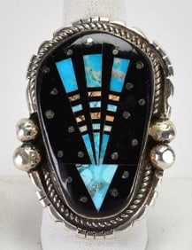 Ray Jack Sterling Silver Large Multi-Stone Inlay Downward Arrow Ring - Size 9