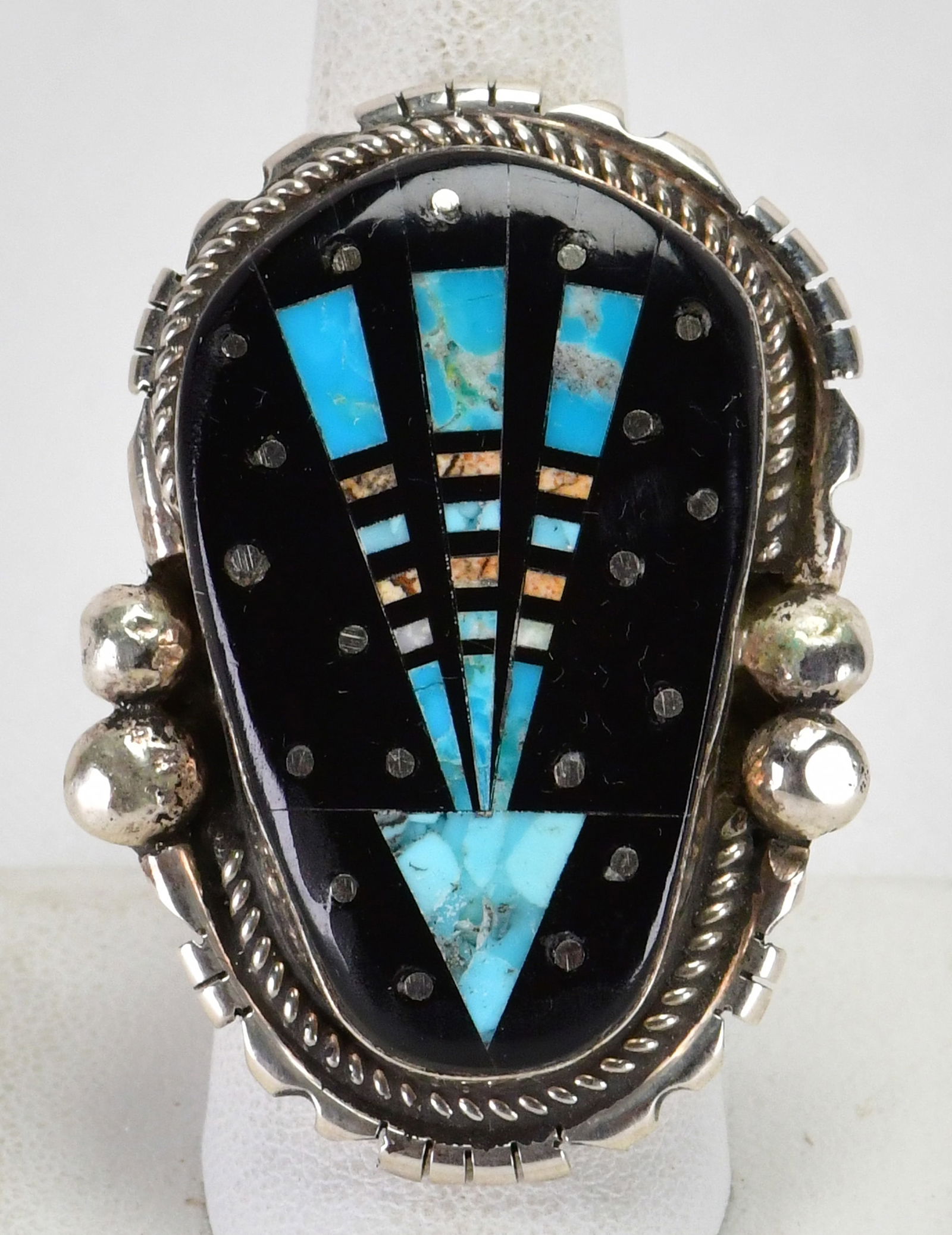 Ray Jack Sterling Silver Large Multi-Stone Inlay Downward Arrow Ring - Size 9 (1 of 4)