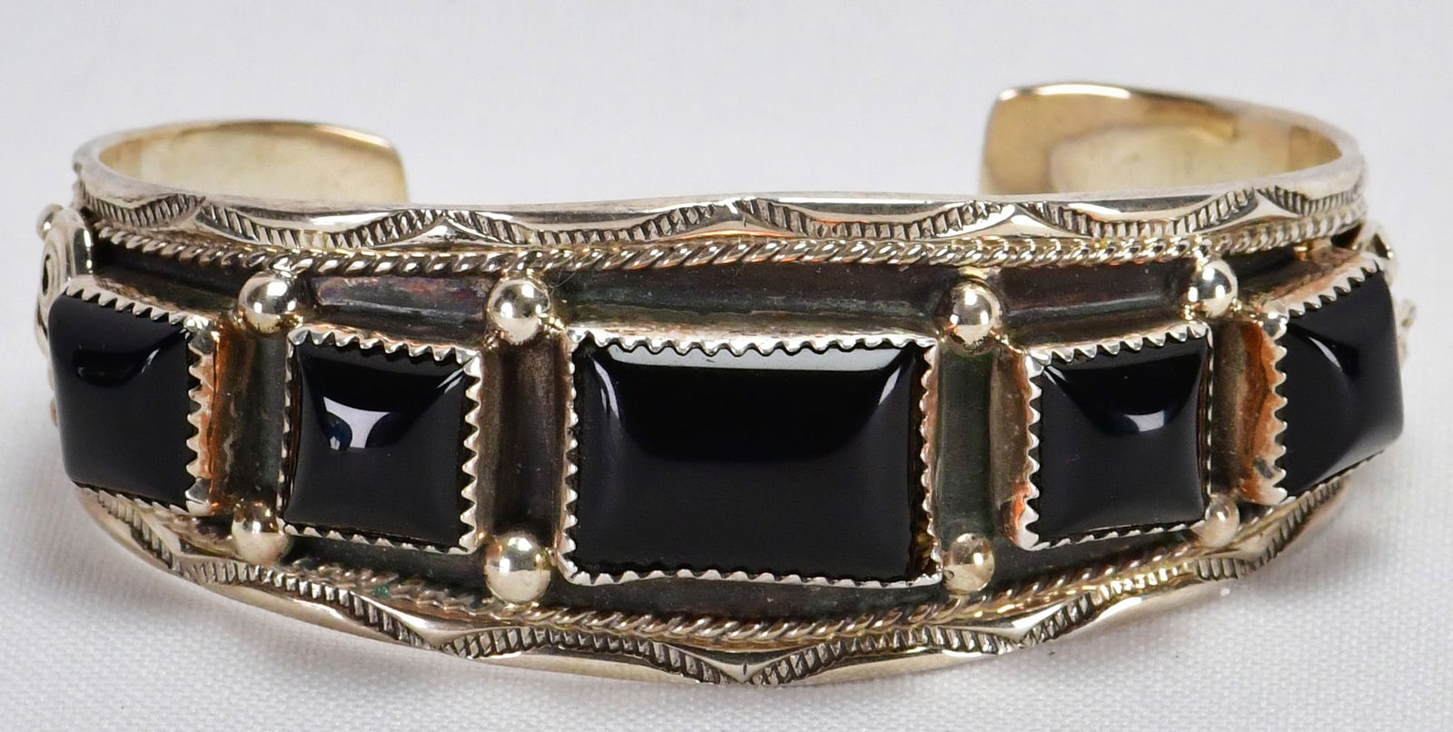 Darrell Morgan Sterling Silver Black Onyx 5 Sone Rectangle Cuff (1 of 5)