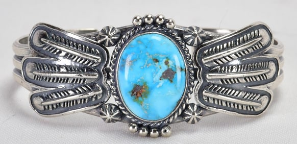 Daniel Benally Sterling Silver Apache Blue Turquoise Cuff Bracelet
