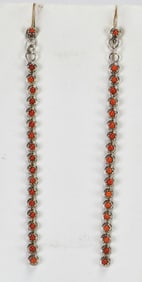 Zuni, Sterling Silver Mediterranean Coral Linear Snake Eye Earrings
