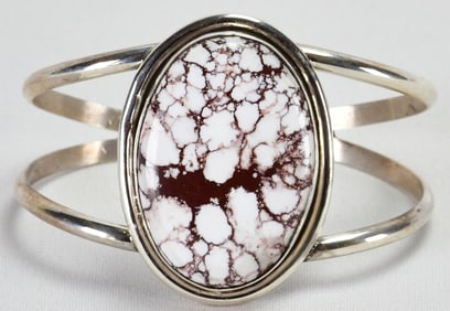 Native American Sterling Wild Horse Turquoise Oval Cuff Bracelet